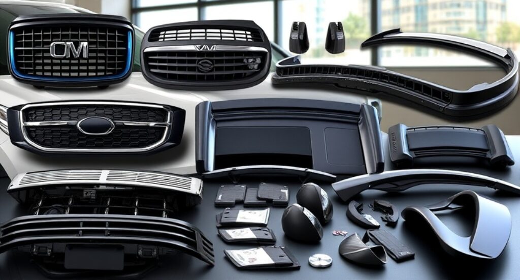 exterior accessories for cars arranged on a table