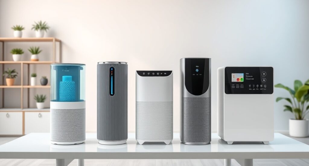 air purifiers for home arranged on a white table