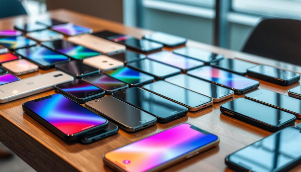 phones for sale on a brown table