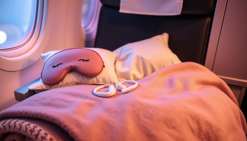 sleep accessories for a relaxing flight on an airplane